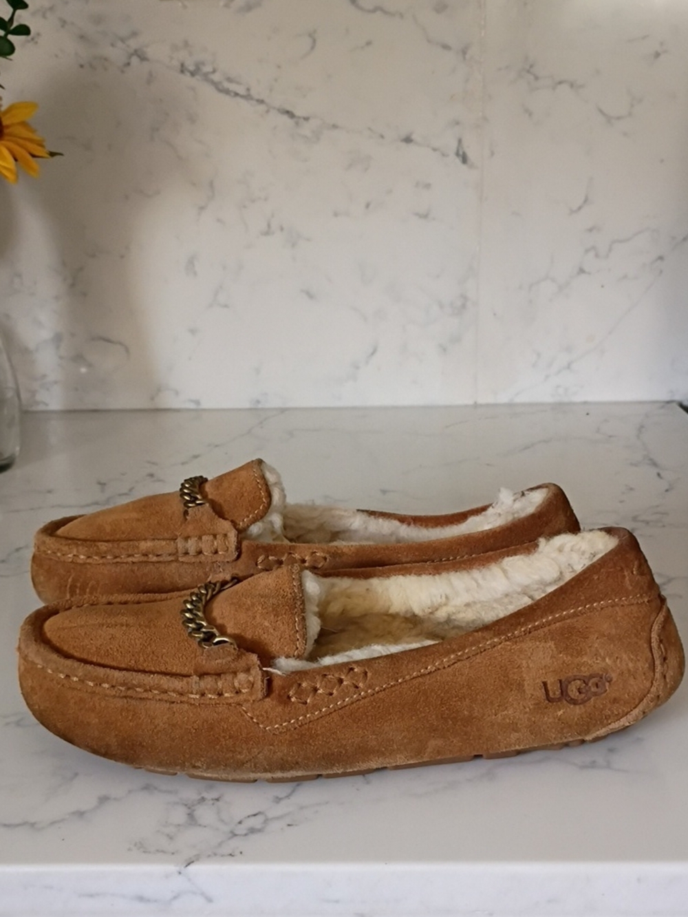 UGG Dakota Chestnut Suede Shearling Lined Moccasin Slippers